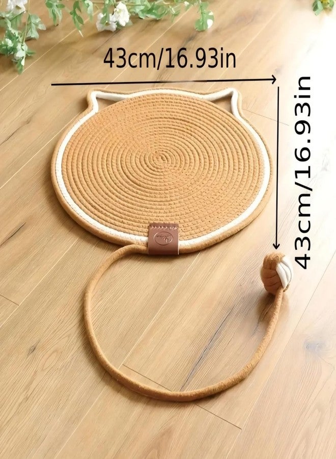 VISUAL ARREST Natural Cotton Rope Cat Scratcher Mat Hand-Woven Floor Wall Scratching Pad for Indoor Cats Scratch Pad with Catnip Ball Round Cat Kitten Scratching Mat for Cat Claw Sharpening (Brown) - Image 2